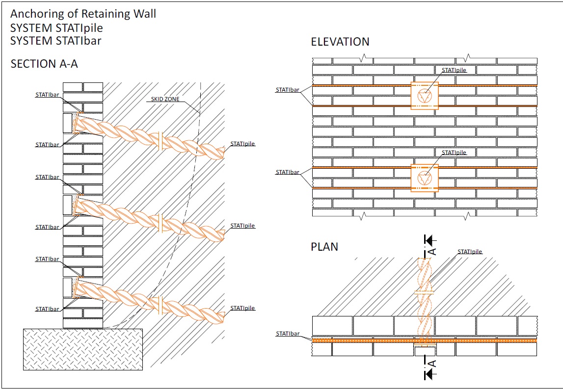 Stati-Pile Вузол 4-2 (підпірна стіна). Підсилення, фіксація, анкерування підпірної стіни, ремонт та відновлення підпірної стіни